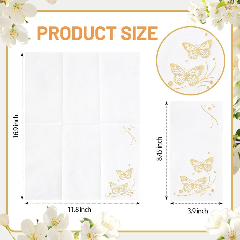 Joyido 50 Pack Gold Butterfly Napkins - White and Gold Paper Napkins - Cloth-Like Feel Dinner Paper - Disposable Hand Towels for Kitchen Table Bathroom Holiday Decor - Image 2